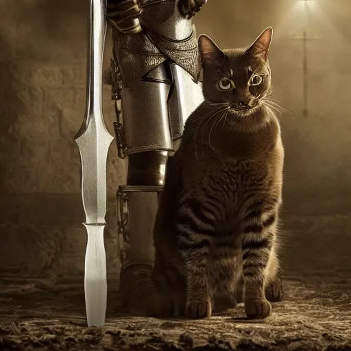 Image similar to an amazing award winning photo of a cat as knight templar, very detailed and sharp, 4k hdr, cinematic