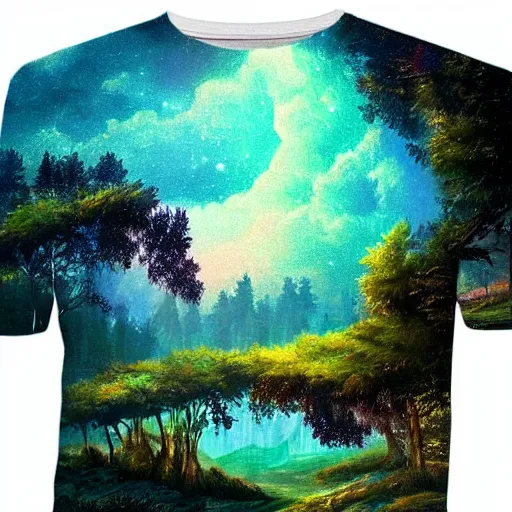 Prompt: Breathtaking nature inspired digital art tshirt trending on redbubble, masterpiece, closeup detailed thumbnail of design