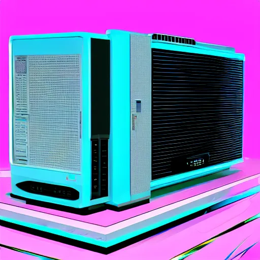 Image similar to a computer from the 9 0 s in the style of vaporwave