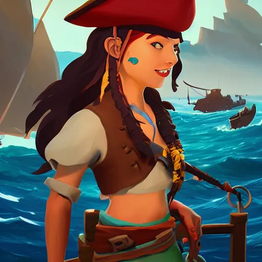 Image similar to painting jack the pirate on sea of thieves game avatar hero mermaid smooth face median photoshop filter cutout vector behance hd by jesper ejsing, by rhads, makoto shinkai and lois van baarle, ilya kuvshinov, rossdraws, illustration, art by ilya kuvshinov and gustav klimt