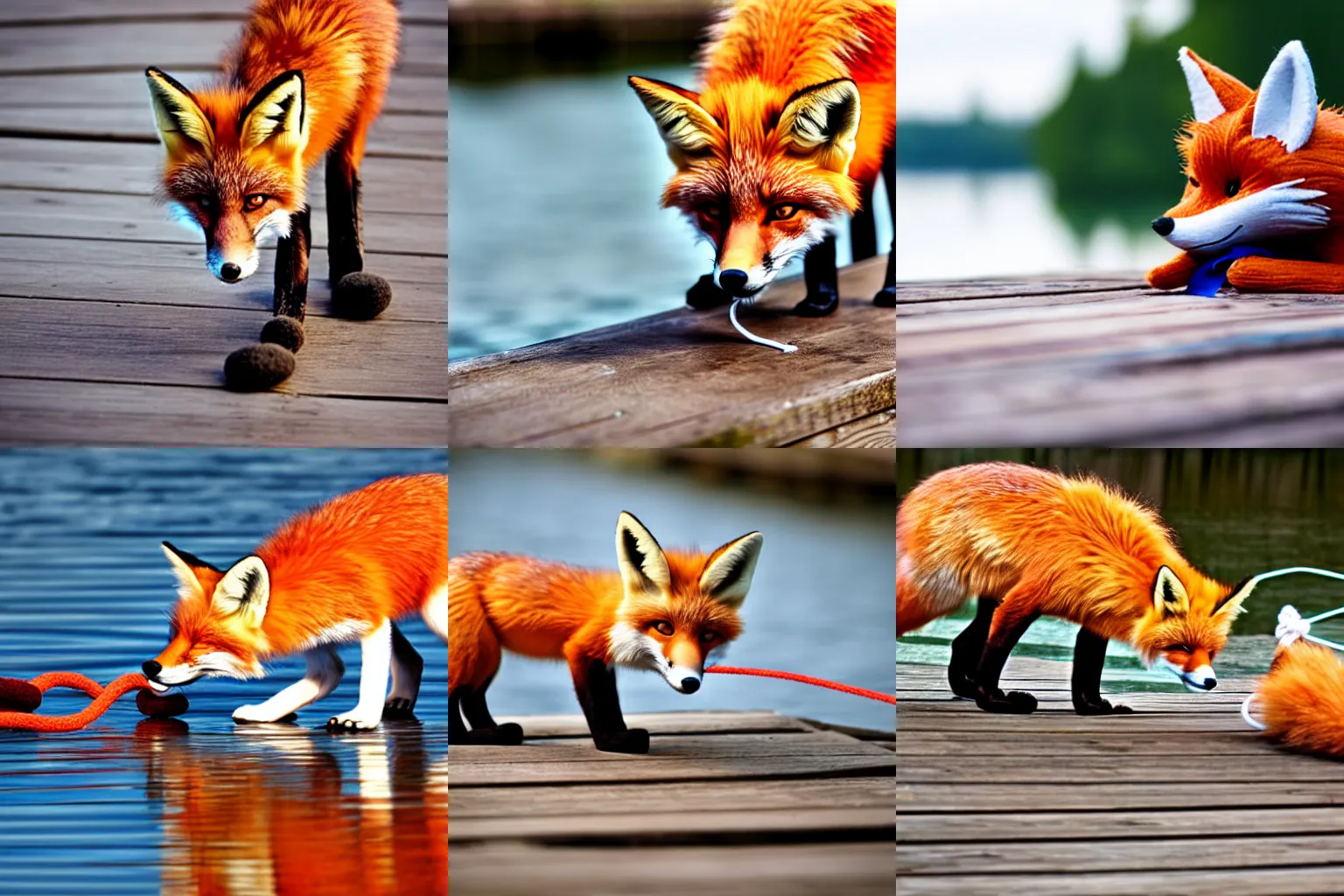 Prompt: cute anthro fox sailor untying a knot on a dock