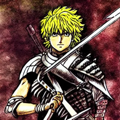 Prompt: rocking star yash as a knight in the style of berserk, by kentaro miura