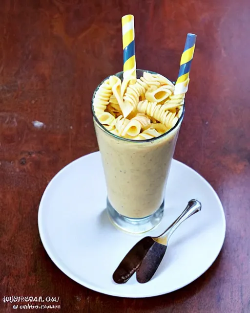 Prompt: a pasta milkshake, cookbook photo