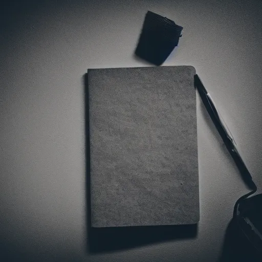 Prompt: commercial shot of the dusty old notepad you found behind your couch, dramatic beautiful lighting, 8k photgraphy, 50mm f1.8, macro