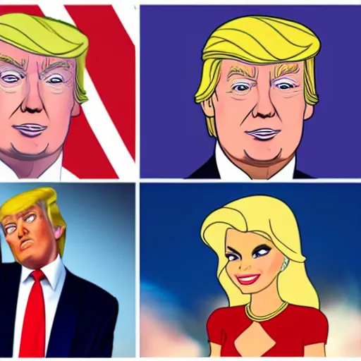 Image similar to A portrait of Donald Trump as a Disney princess, in the style of a Disney cartoon
