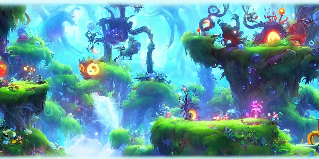 Image similar to amusement park in the style of ori and the blind forest. very detailed