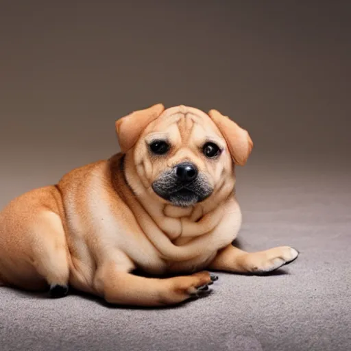 Prompt: microscopic dog sitting on a large peanut