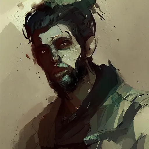 Image similar to human male character art, by Ismail Inceoglu, dark hair, beard, sunken eyes, scars, shabby clothes, digital art, dungeons and dragons, art