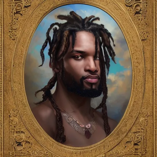 Image similar to a light skinned jamaican man, medium locs, holding a camera, photographer, fantasy digital painting, stunning intricate details, artwork by ross tran and greg rutkowski