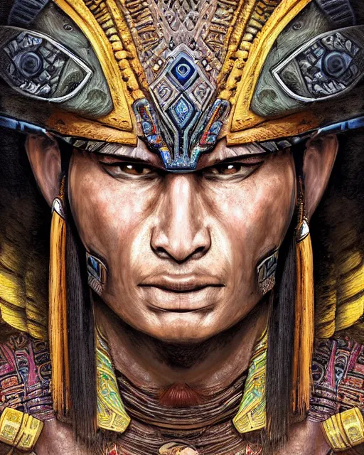 Prompt: digital painting of a mayan warrior by filipe pagliuso and justin gerard, symmetric, fantasy, highly detailed, realistic, intricate, portrait, sharp focus,