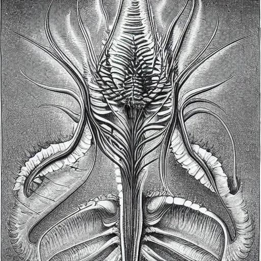 Image similar to technicolor venus flytrap, by Ernst Haeckel, by M.C. Escher, beautiful, eerie, surreal, colorful