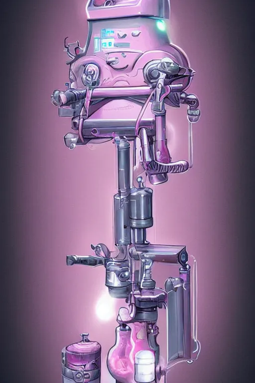 Image similar to Mechanical Pink Vapor Diaper Dispenser, digital art, fantasy, trending on artstation, professional illustration