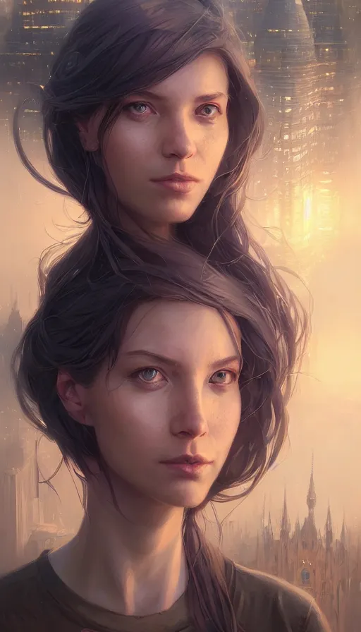 Image similar to highly detailed portrait of a female face made of cityscapes, stephen bliss, unreal engine, fantasy art by greg rutkowski, loish, rhads, ferdinand knab, makoto shinkai and lois van baarle, ilya kuvshinov, rossdraws, tom bagshaw, global illumination, radiant light, detailed and intricate environment