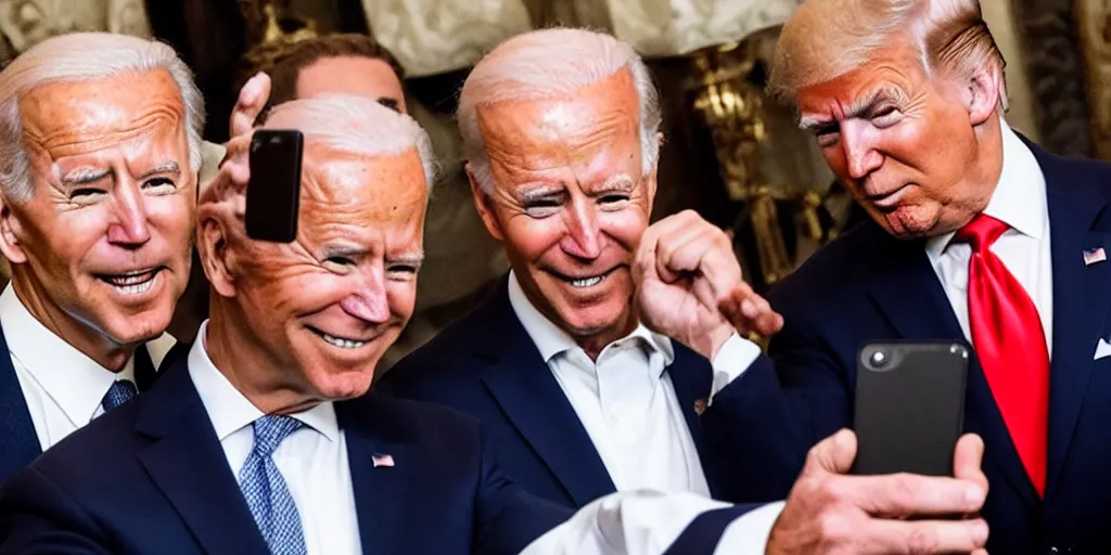 Prompt: trump and biden, selfie, influencers