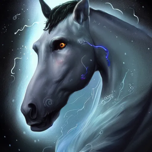 Image similar to a wlop 3 d render of very very very very highly detailed beautiful mystic portrait of a phantom undead horse with whirling galaxy around, tattoos by anton pieck, intricate, extremely detailed, digital painting, artstation, concept art, smooth, sharp focus, illustration, intimidating lighting, incredible art,