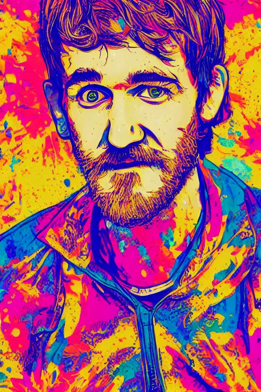 Image similar to inspirational style hope poster of bo burnham with beard, psychedelic colors, highly detailed, realistic, loving
