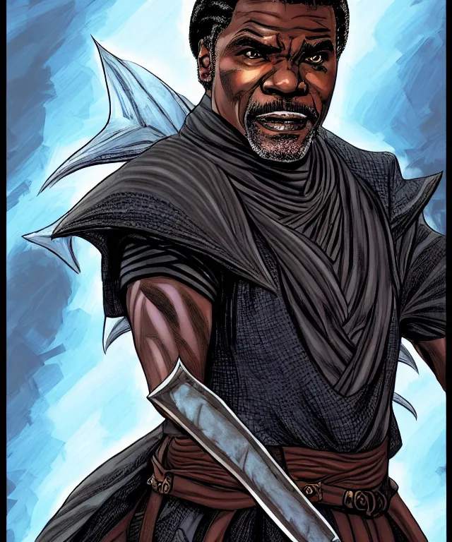 Prompt: a ( fantasy comic ) ( cover art ) portrait of ( keith david ) in ( game of thrones ), digital illustration by tomoyuki yamasaki and sana takeda and kentaro miura, fine inking lines, vivid colors, dnd, photorealistic, hd, 4 k, trending on artstation