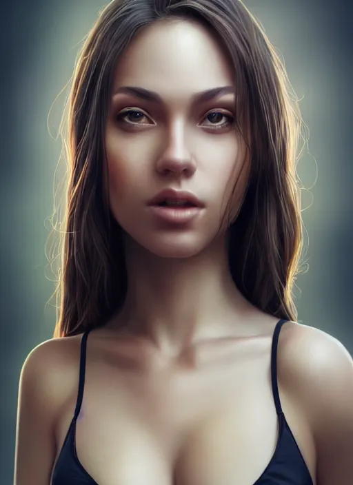 Image similar to photo of a gorgeous young woman in the style of stefan kostic, realistic, 1 / 2 body shot, sharp focus, 8 k high definition, insanely detailed, intricate, elegant, art by stanley lau and artgerm