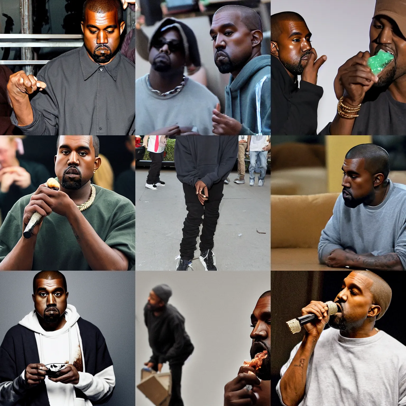 Prompt: kanye west eating shards of glass