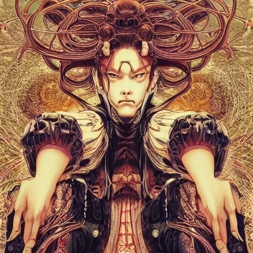 Prompt: portrait of crazy lo - pan, symmetrical, by yoichi hatakenaka, masamune shirow, josan gonzales and dan mumford, ayami kojima, takato yamamoto, barclay shaw, karol bak, yukito kishiro