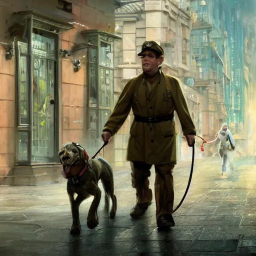 Image similar to john lock as mario walking a dog, plumbing jungle, detailed, centered, digital painting, artstation, concept art, donato giancola, joseph christian leyendecker, wlop, boris vallejo, breathtaking, 8 k resolution, extremely detailed, beautiful, establishing shot, artistic, hyperrealistic, beautiful face, octane render, cinematic lighting, dramatic lighting, masterpiece