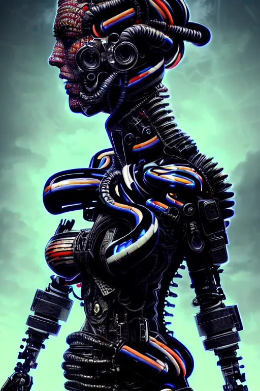 Prompt: eugene gottsnake : 3 d octane rander : vibrant portrait of beautiful black onyx cyborg woman by sandra chevrier laurie greasley gustave dore ron english, cybernetics, low contrast, cinematic dramatic lighting, hyper realistic detailed intricate render, hypermaximalist, ornate, epic composition, 4 k 8 k, cryengine octane, sharp focus, concept art, masterpiece