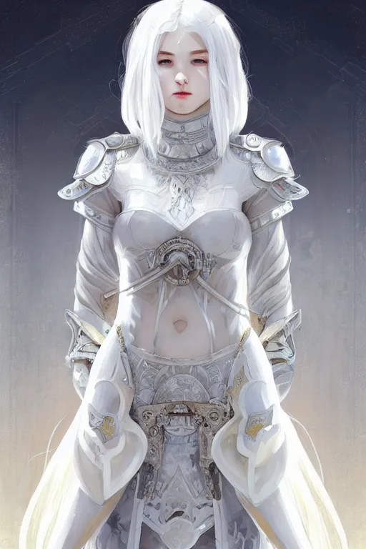 Image similar to portrait white hair knights of zodiac girl, matt white ice color armor, in ruined agora of athens, ssci - fi and fantasy, intricate and very very beautiful and elegant, highly detailed, digital painting, artstation, concept art, smooth and sharp focus, illustration, art by tian zi and wlop and alphonse mucha and ilya kuvshinov