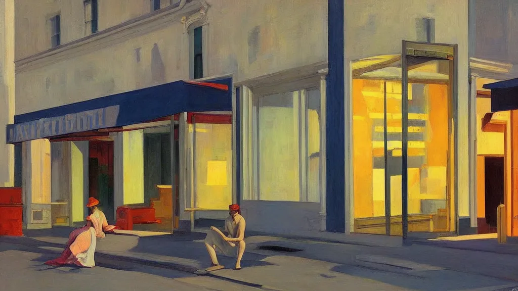 Prompt: Street art. paralyzed by the indescribable beauty of the cosmos. art style by Edward Hopper daring, incredible