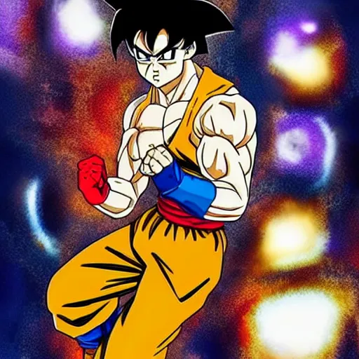 Prompt: Goku fused with Bruce Lee