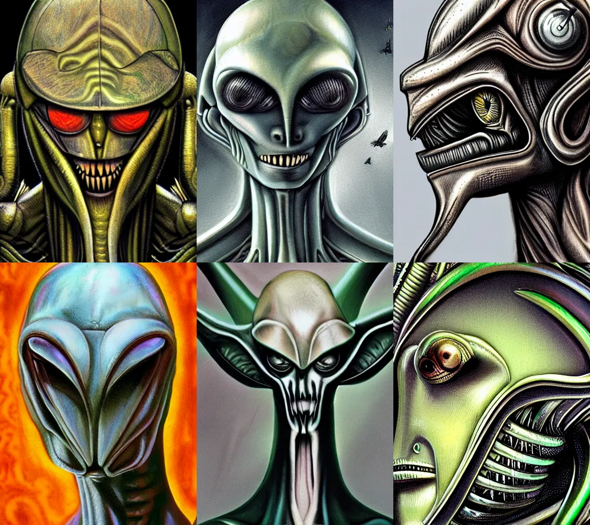 Prompt: alien in the form of mantis, head, closeup, giger art, futuristic