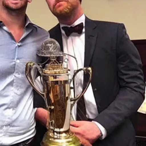 Prompt: man accidentally breaks his most pathetic man trophy.