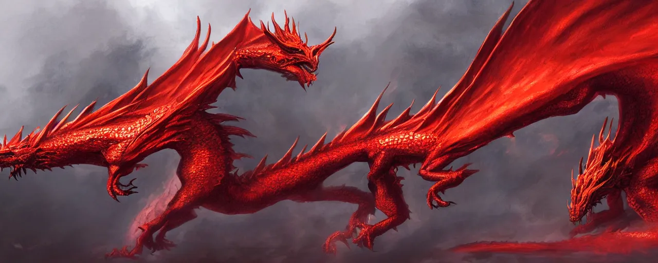 Image similar to red fire breathing dragon, extremely detailed, 8k, concept art, high fantasy