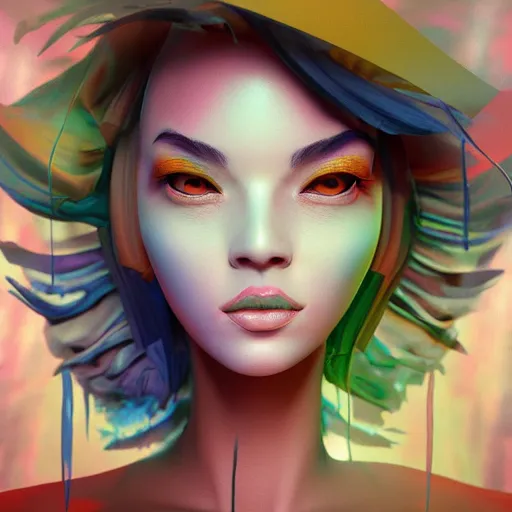 Prompt: abstract background; painting of a face by Artgerm, Anton Pieck, Kandinsky ; 3d unreal engine, 4k 3d render,
