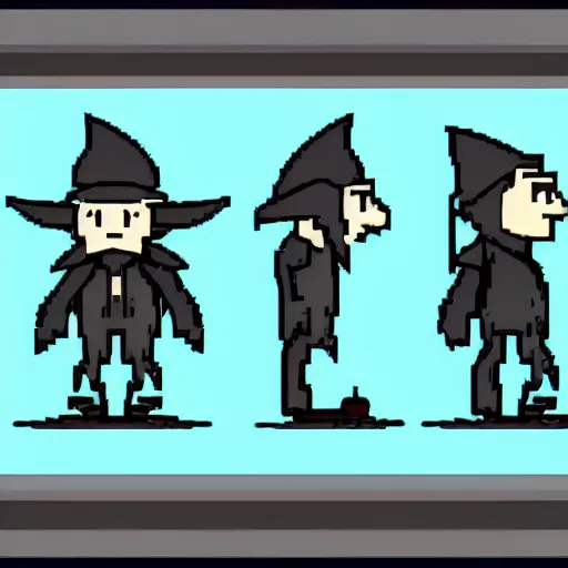 Image similar to cute 2 d video game sprite character that looks like a dark wizard, tv still, 8 k