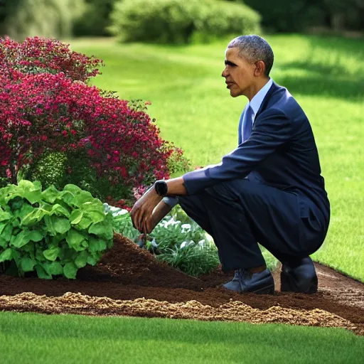 Prompt: obama gardening, high quality photography.