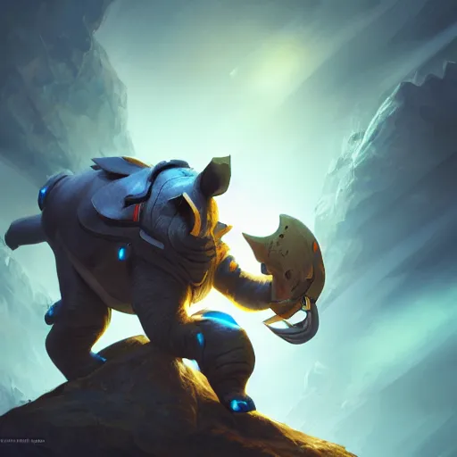 Image similar to An adorable anthropomorphic blue rhino wearing galactic battle armor, action pose, highly detailed, digital painting, artstation, concept art, smooth, sharp focus, studio light, by Justin Gerard and Jason Chan and riot studios,