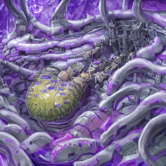 Image similar to detailed shot inside a goddess mecha dragon's cavernous living stomach, the walls purple and pulsing, slimy and hot, lots of acid pooling up on the floor, digesting a bunch of human, food pov, micro pov, vore, digital art, furry art, high quality, 8k 3D realistic, macro art, micro art, Furaffinity, Deviantart, Eka's Portal, G6