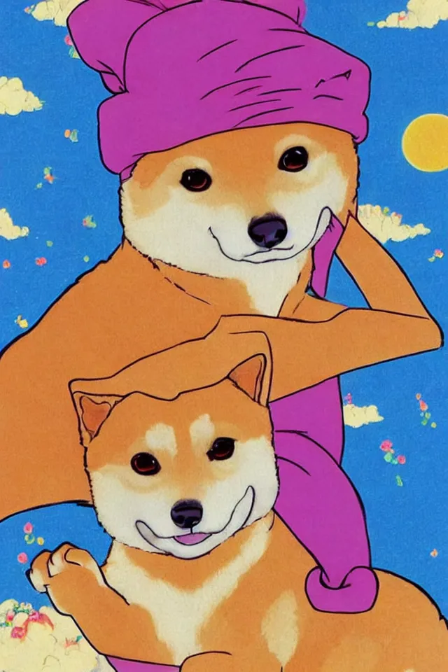 Prompt: a portrait of a shiba inu as a loaf of bread, in the art style of 8 0 s anime, japanese city pop color palette, naoko takeuchi, hajime yatate