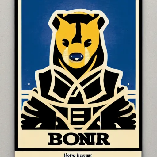 Image similar to a political poster for a honey badger, graphic design,