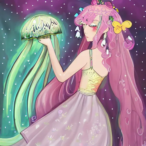 Prompt: Jellyfish Princess in the style of WLOP