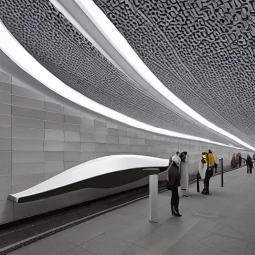 Image similar to a subway platform designed by zaha hadid