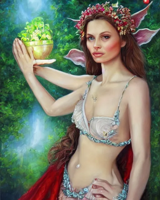 Image similar to Jeffrey Epstein as a beautiful elf princess, oil painting, by laura sava