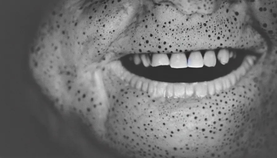 Prompt: 7 0 s movie still of a old man with trypophobia teeth, cinestill 8 0 0 t 3 5 mm, heavy grain, high quality, high detail