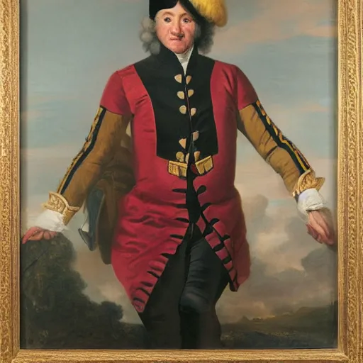 Image similar to official portrait of the los angeles lakers dictator, 1 7 8 0, in full lakers military garb. oil on canvas by william sidney mount, oil on canvas, octane render