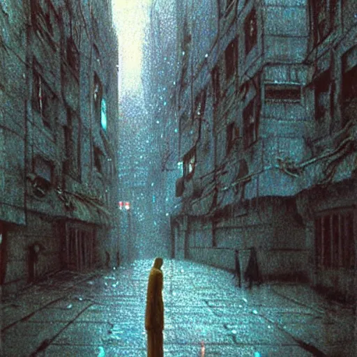 Image similar to from movie bladerunner, a scifi vehicle in a street, beksinski, scene from bladerunner movie