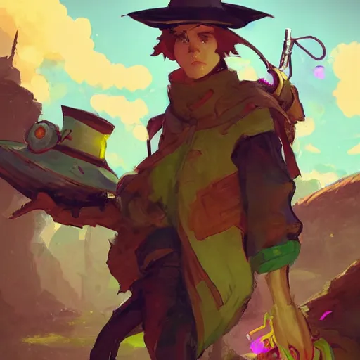 Prompt: snufkin as overwatch character, digital illustration portrait design, by android jones and greg rutkowski, retrowave color scheme, detailed, cinematic lighting, wide angle action dynamic portrait