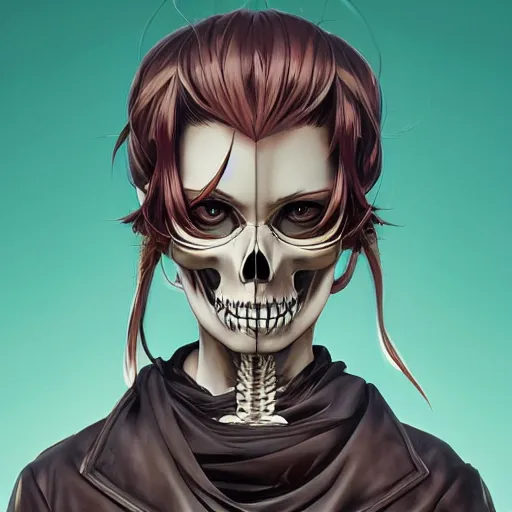 Image similar to anime manga skull portrait young woman skeleton, cuphead, unreal engine, intricate, elegant, highly detailed, digital art, art by JC Leyendecker and sachin teng