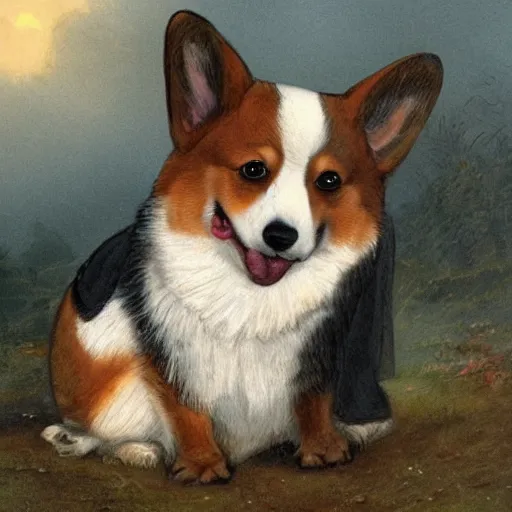 Image similar to a corgi vampire in the style of jean baptiste monge