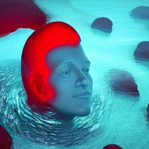 Prompt: a giant human head sculpture in the sea made out of juicy and transparent red jelly, long shot, hyper detailed, hyper realistic, ray tracing, 8 k resolution, sharp focus, realistic water, award winning