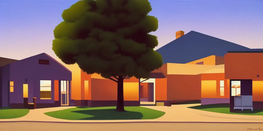 Prompt: motel, summer evening, kenton nelson